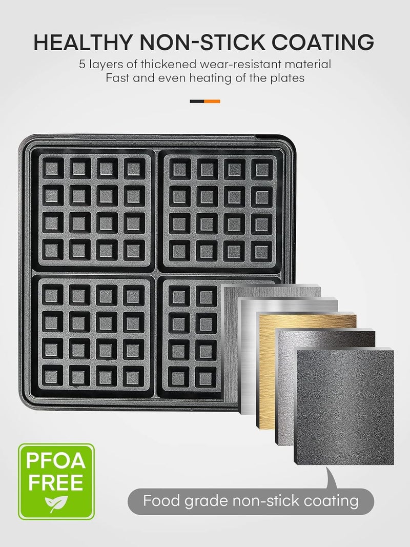 FOHERE 1200W Belgian Waffle Maker 4-Slice, Stainless Steel, 5 Browning Levels, Non-Stick Surfaces, Silver/Black, - Perfect for Family Breakfasts (Black) - Image 5
